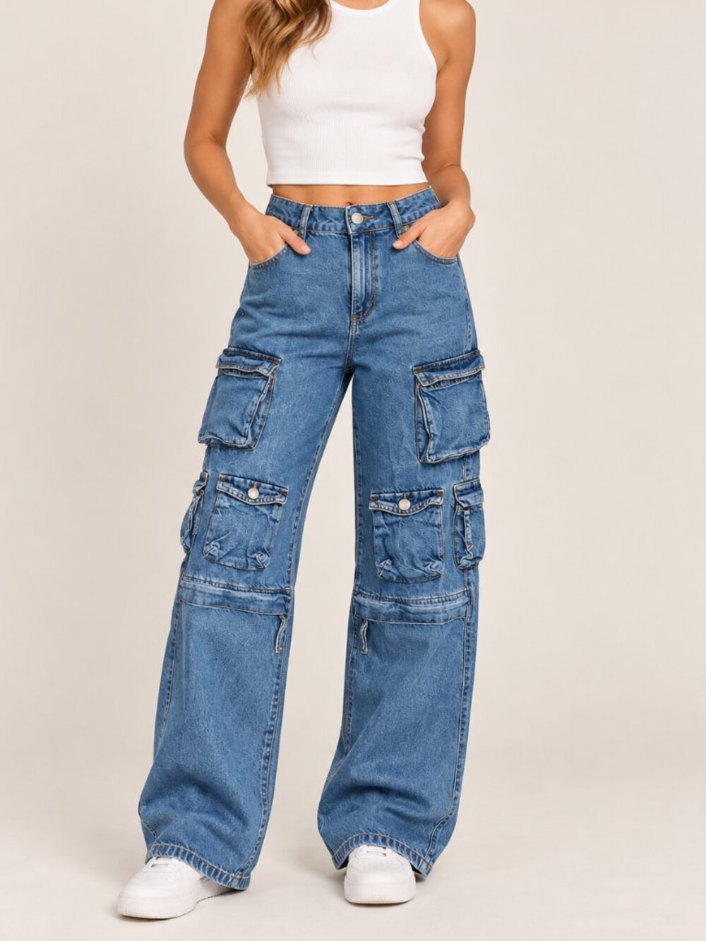 Garage Denim Multi Pocket Cargo Jeans Size 0/24 Y2K Wide Leg Utility